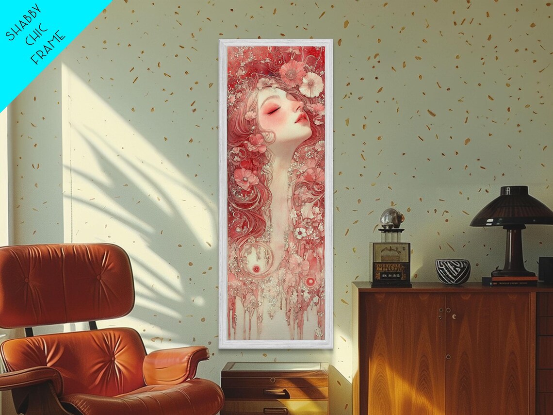 Pink Art Nouveau Goddess Portrait Floral Dreamy Wall Art Poster - Image 4