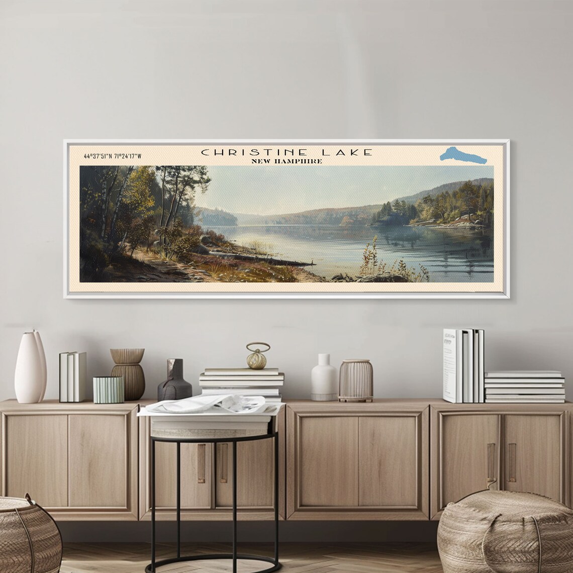 Christine Lake New Hampshire Birch Trees Hillside Sunlit Shore Travel Poster - Image 2