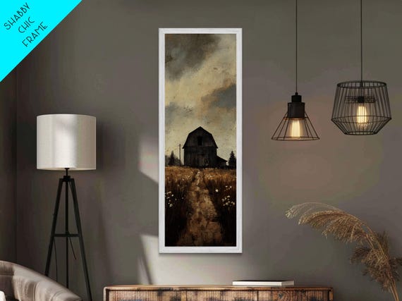 Print Rustic Barn Scene Tall Skinny Art Farmhouse Decor Fall Wall Art Vintage Rustic Decor Cottagecore Landscape Above Couch Art