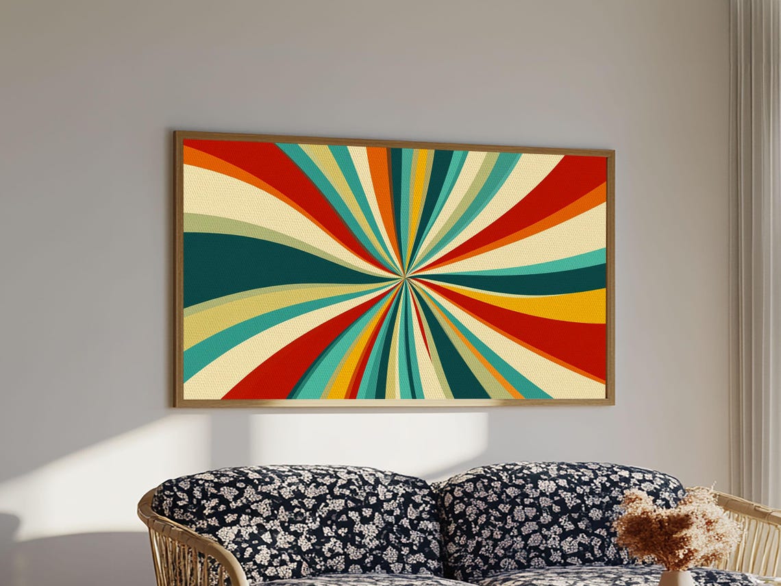 Horizontal Vertical Wall Art Framed Print Mid Century Modern Abstract Spiral Art Retro Minimalist Pastel Wall Art - Image 6