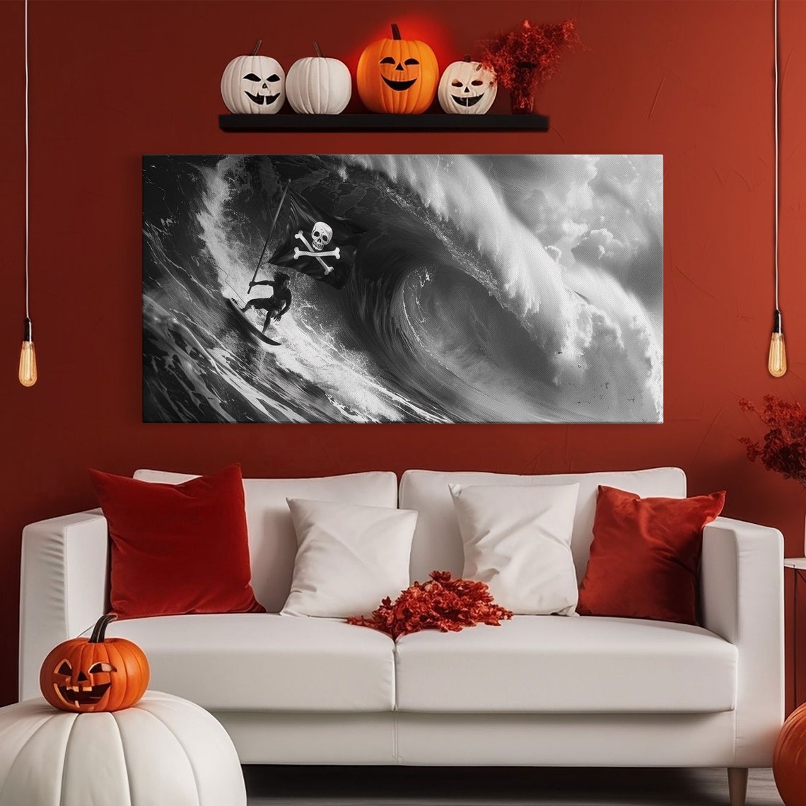 Pirate Surf Framed Print Black White Photography Style Wall Art Skull And Cross Bones Wall Art Manly Decor Mancave