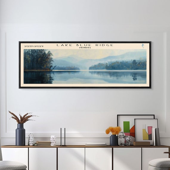 Lake Blue Ridge Georgia Framed Print Panoramic Lake House Decor Wall Art Travel Poster Scenic Lake Painting Nature Art