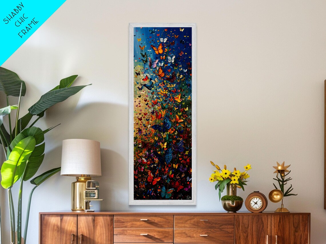 Swarm Of Colorful Butterflies Over Dark Floral Meadow Nature Poster - Image 4