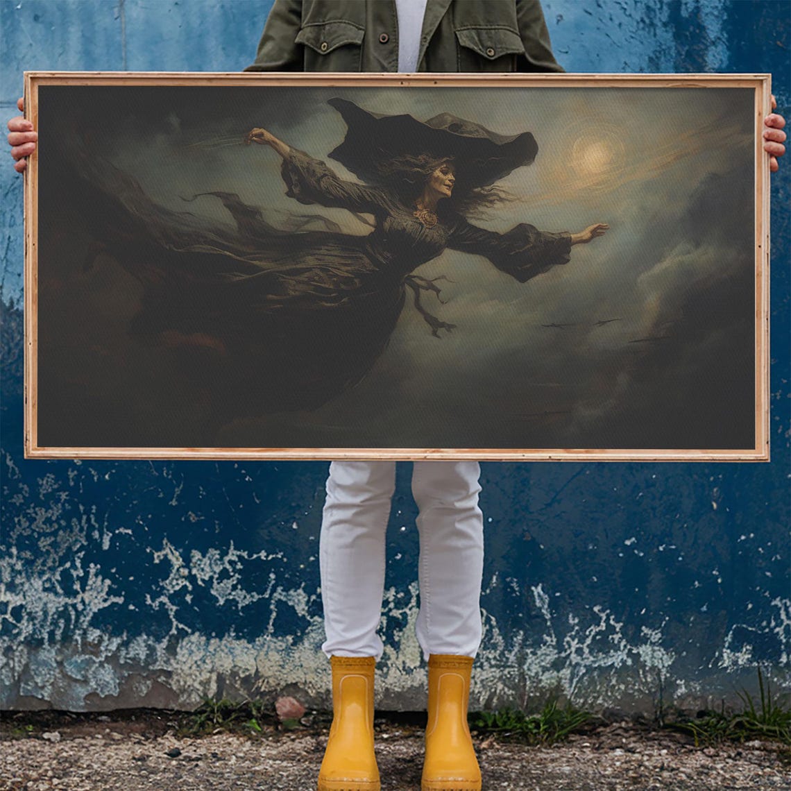 Witch Flying Through Storm Clouds Night Sky Dramatic Magic Art Poster - Image 6