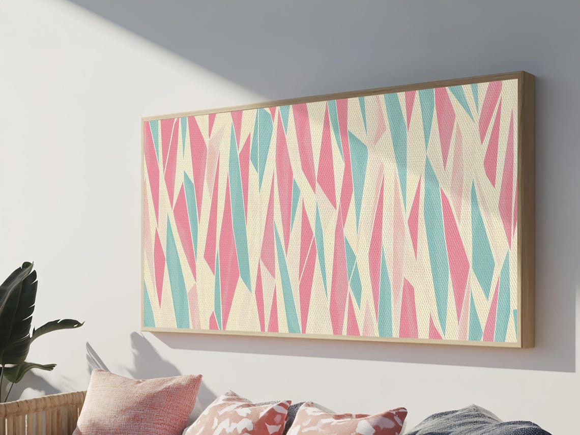 Pastel Mid Century Modern Art Retro Geometric Wall Art Framed Print Modern Abstract Painting Bold Bright Colors
