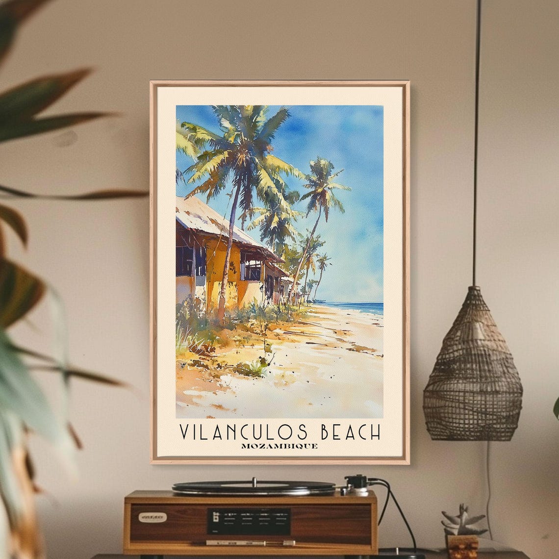 Vilanculos Beach Mozambique Palm Trees Beach Hut Watercolor Poster - Image 3