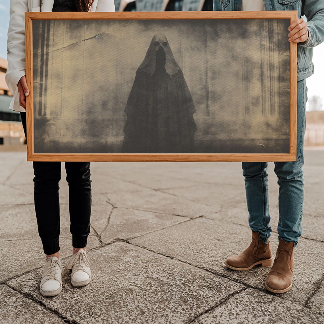Haunted Apparition Ghost In Vintage Cracked Sepia Photo Wall Art - Image 5