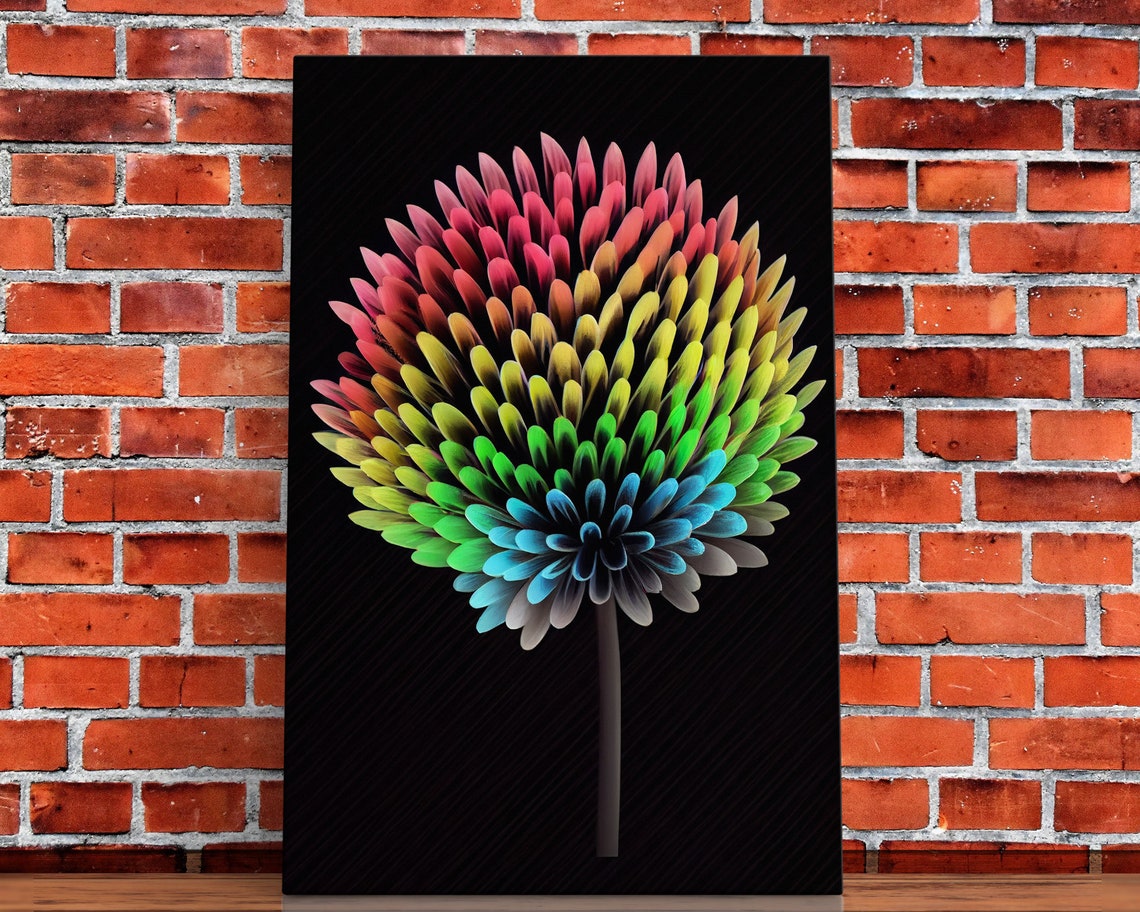 Rainbow Dandelion Flower Neon Colors Black Background Floral Poster - Image 5