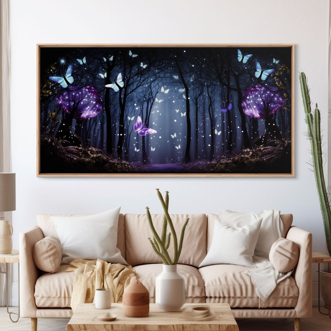 Glowing Butterflies, Fairy Forest Fantasy Art Print - Image 3