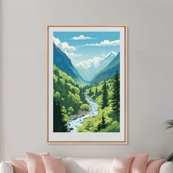 Jiuzhaigou Valley Travel Poster Print Framed Wall Art Metal Wall Art China Art Gift For Him Original Wall Art Travel Gift