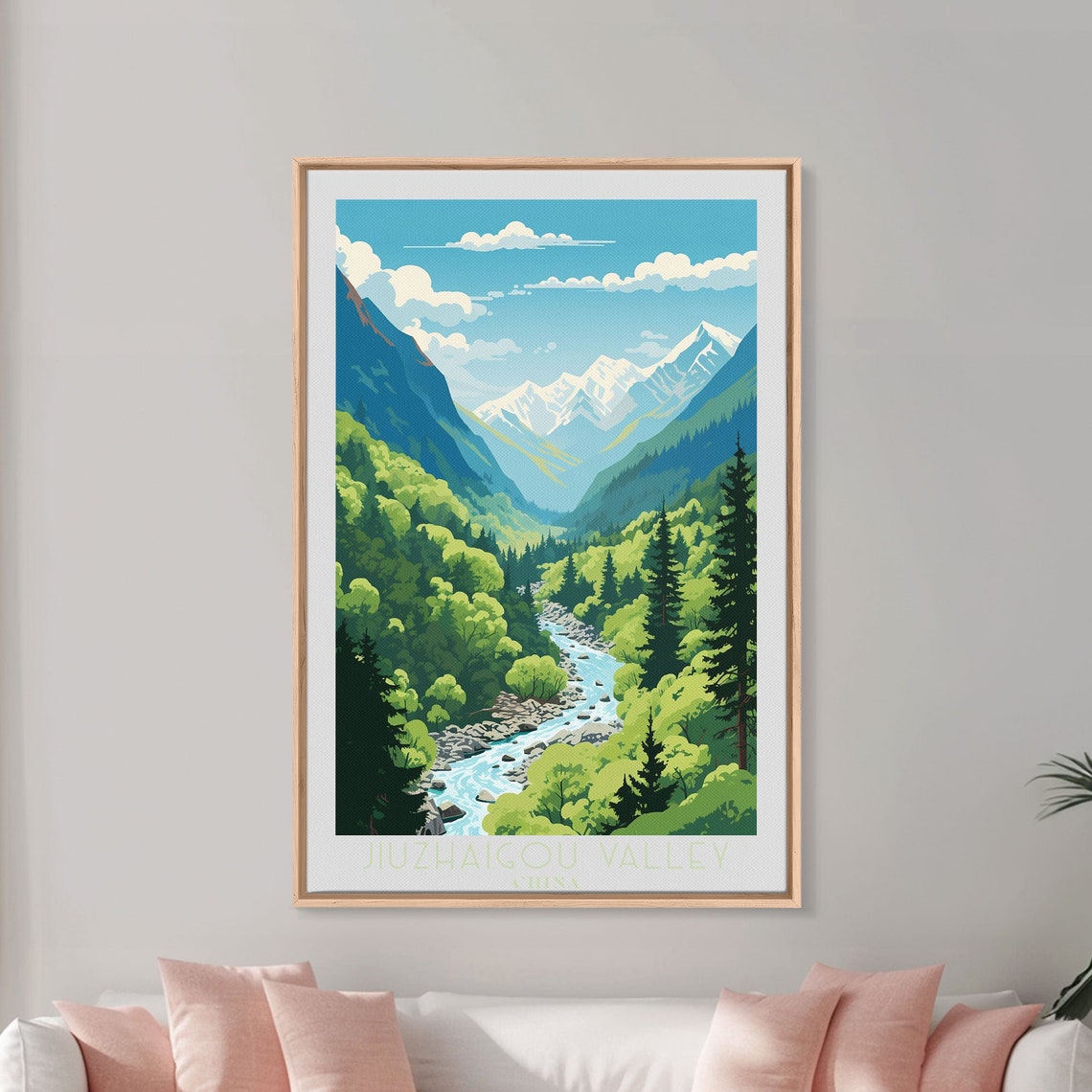 Jiuzhaigou Valley China Snowy Peaks Mountain River Forest Poster