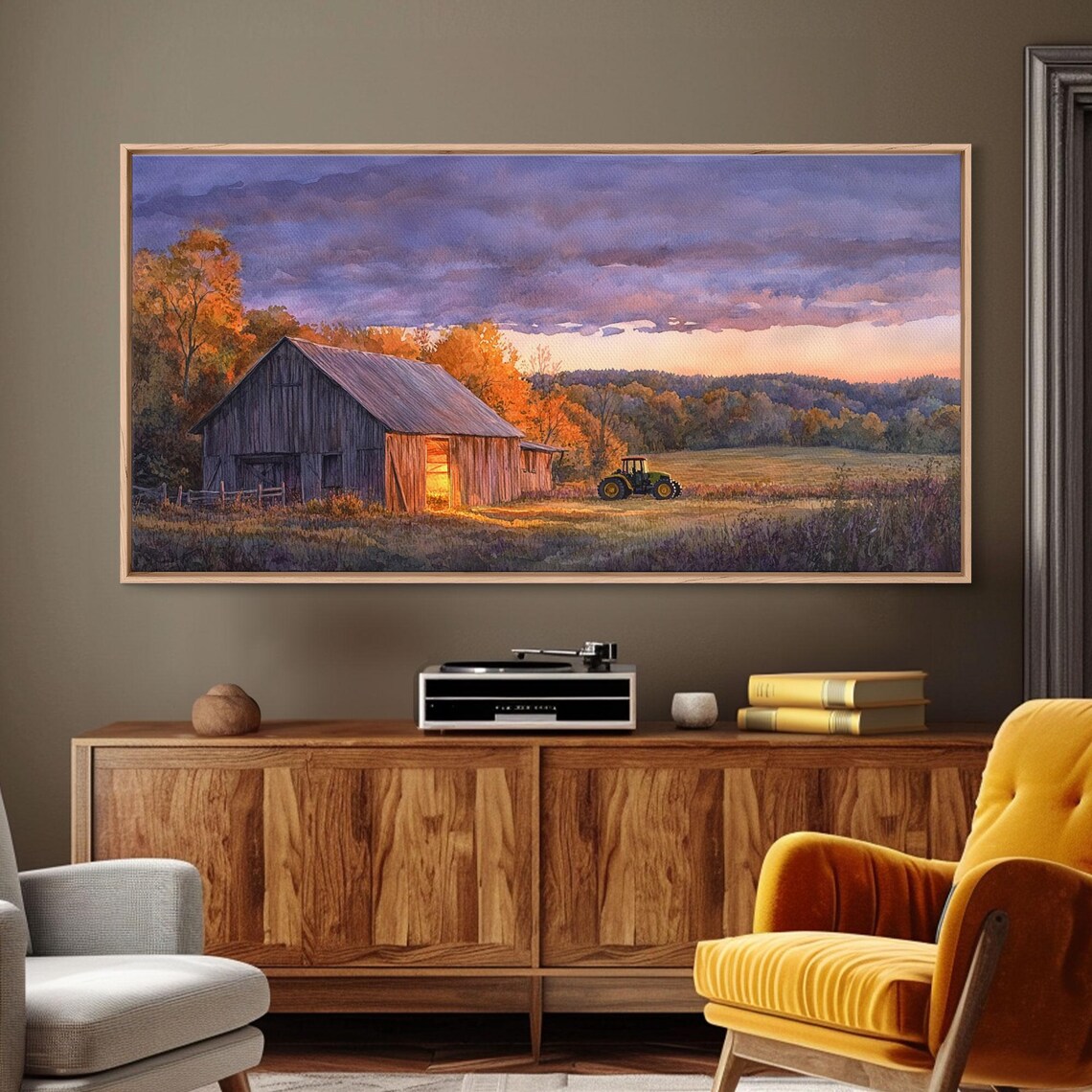 Rustic Autumn Farmhouse Decor Print Sunset Landscape With Tractor And Barn Moody Landscape Fall Decor Autumn Wall Art Gift Idea - Image 6