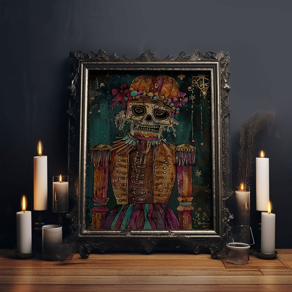 Skeleton Nutcracker Colorful Festive Halloween Day Of Dead Art Poster - Image 4