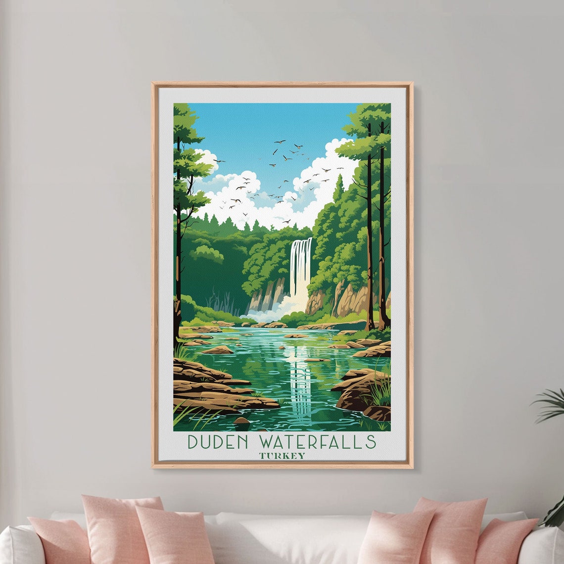Duden Waterfalls Turkey Tall Falls Forest River Reflection View Poster - Image 6