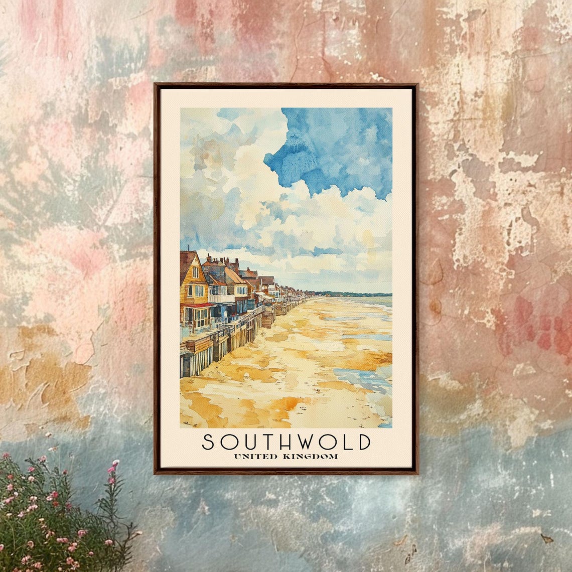 Southwold United Kingdom Seafront Golden Beach Watercolor Poster - Image 4