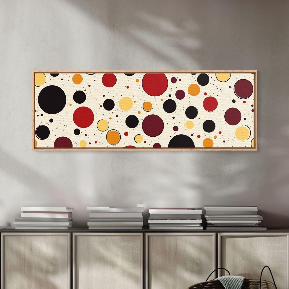Red Yellow Black Polka Dots White Mid Century Modern Dot Art Poster
