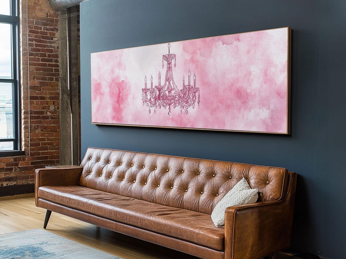 Pink Watercolor Crystal Chandelier Horizontal Elegant Wall Art Poster - Image 5