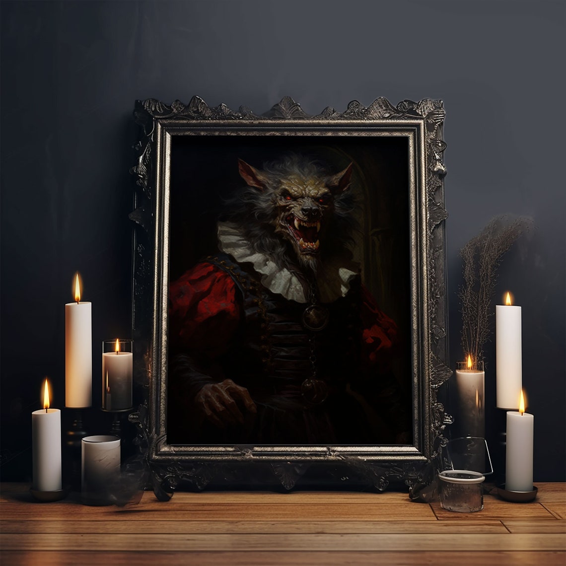 Victorian Werewolf Portrait Red Coat Snarling Gothic Horror Art Print - Image 5