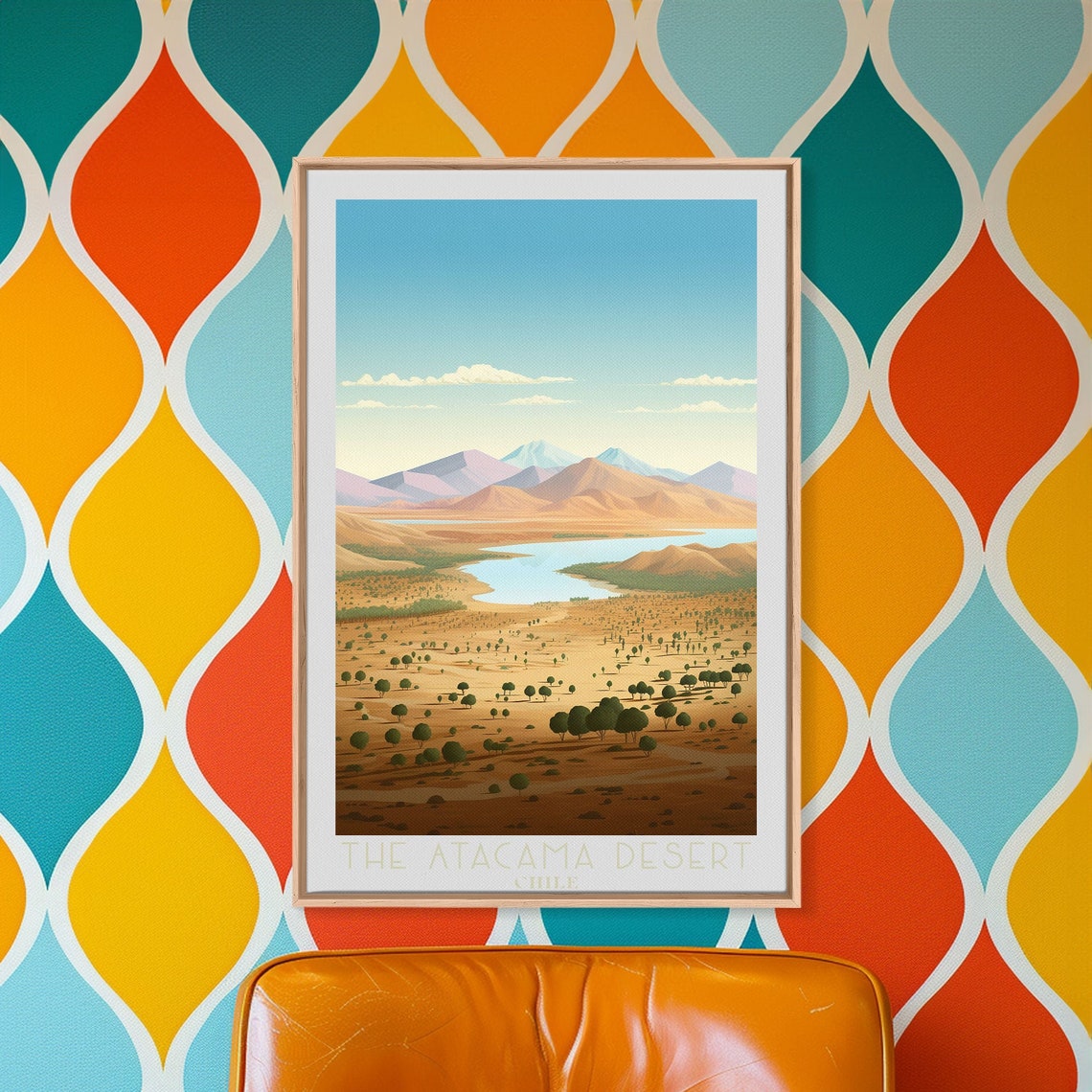 The Atacama Desert Chile River Valley Mountain Retro Style Art Poster