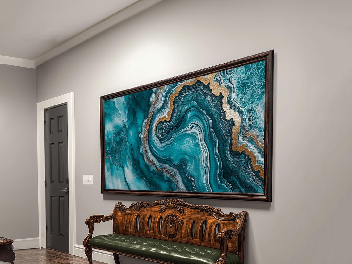 Turquoise Geode Inspired Abstract Coastal Art Print - Image 3