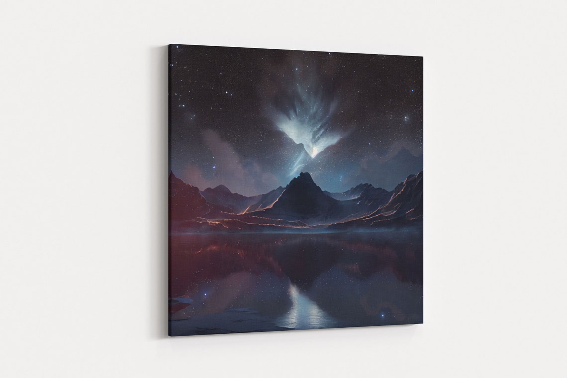 Aurora Borealis Northern Lights Over Mountain Lake Night Poster - Image 6