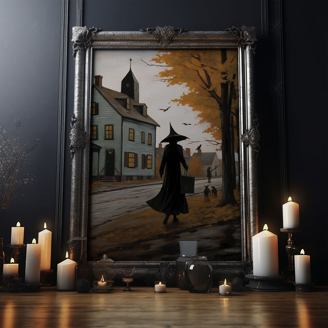 Salem Witch With Black Cats, Vintage Halloween Art Print - Image 4