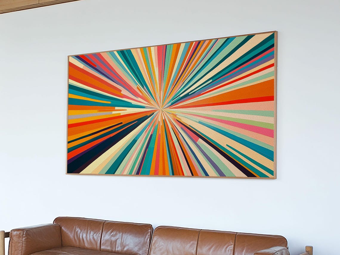 Sunburst Wall Art Print Horizontal Pastel Color Sunset Print Panoramic Abstract Mcm Style Wall Art Large Wide Print - Image 6