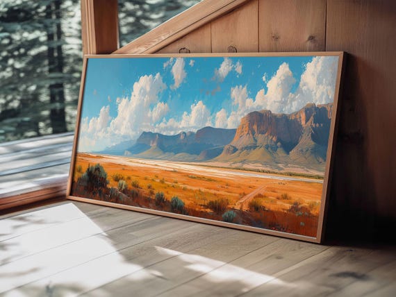 Panoramic Landscape Print Of An Arizona Desert Landscape Framed Rustic Farmhouse Decor Nature Print Minimalist Landscape Painting