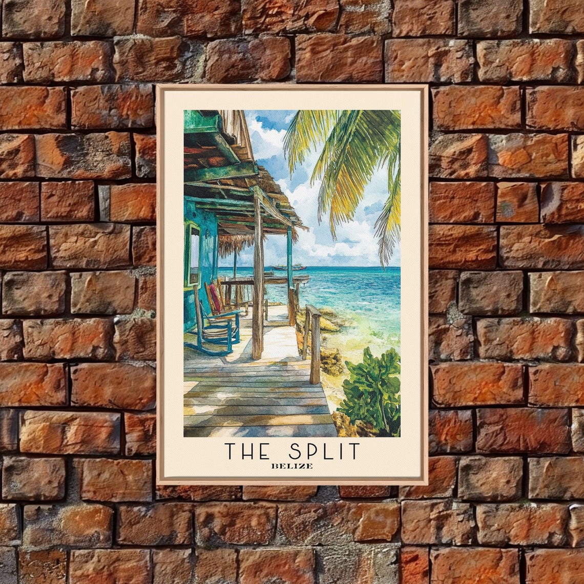 The Split Belize Rustic Pier Beach Bar Palm Trees Turquoise Sea Poster - Image 5