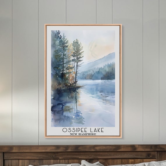 Ossipee Lake New Hampshire Travel Poster Framed Print Watercolor Landscape Home Decor Wall Art Lake House Decor Minimalist Art