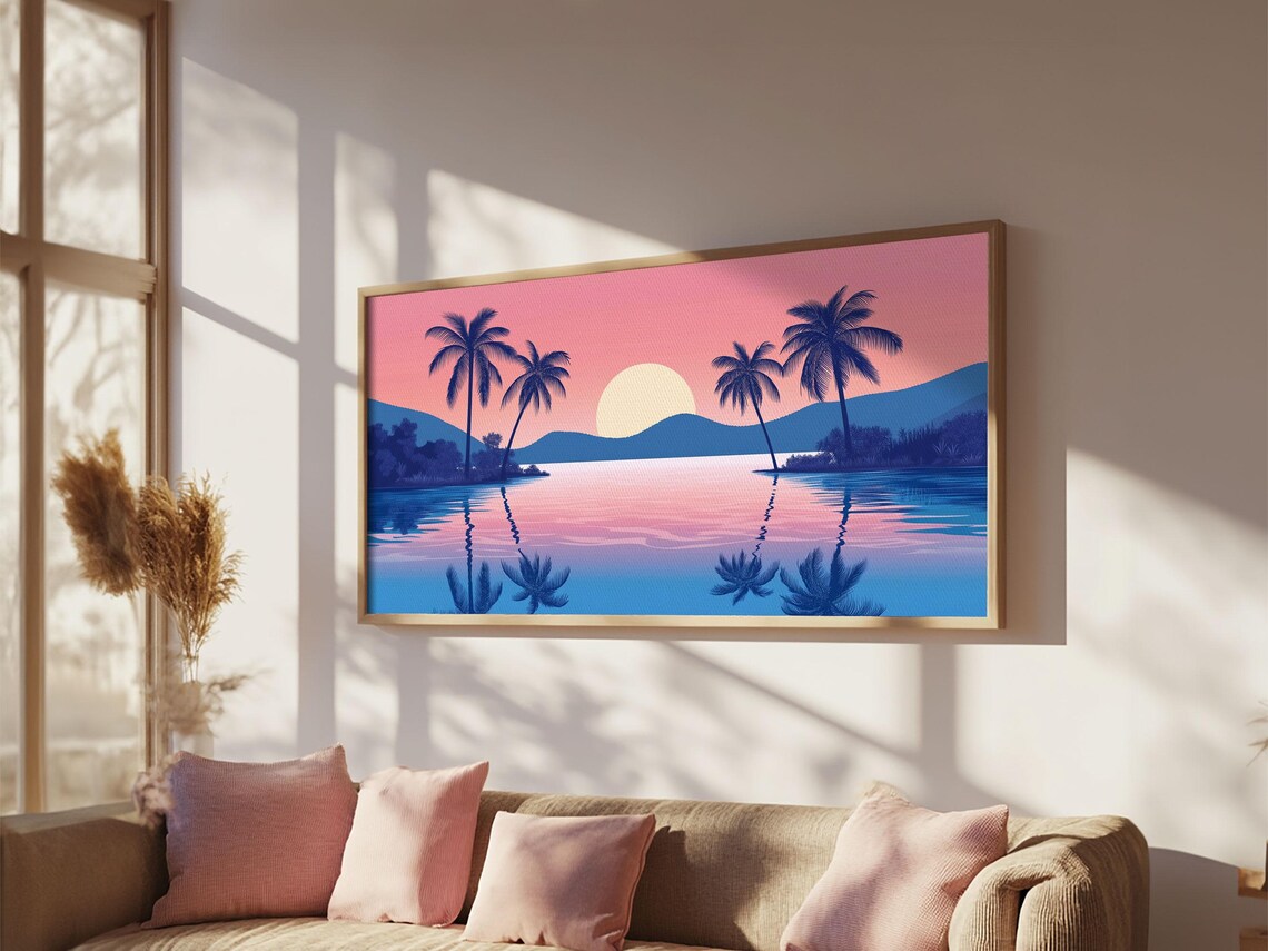 Abstract Vaporwave Sunset Over A Beach Landscape - Image 2