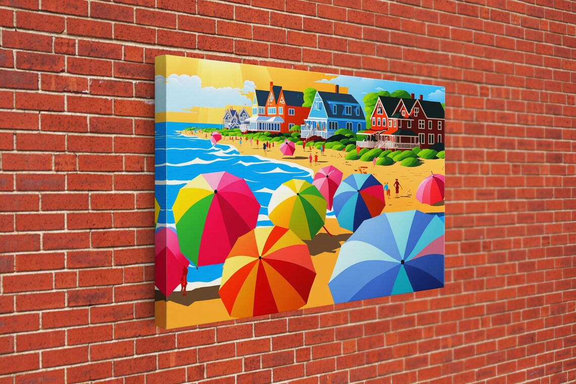 Beach Crowd Art Deco Pop Art Poster, Beach House Decor - Image 3