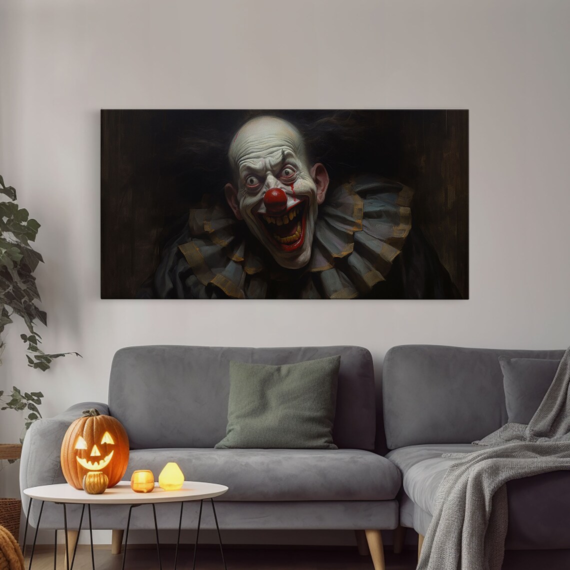 Creepy Clown Evil Grin Ruffled Collar Dark Portrait Scary Halloween Art Poster - Image 3