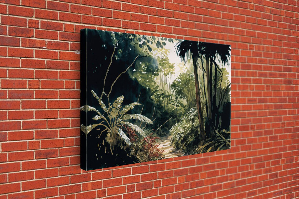 Tropical Jungle Landscape Watercolor Palm Leaves Dark Green Art Poster - Image 3