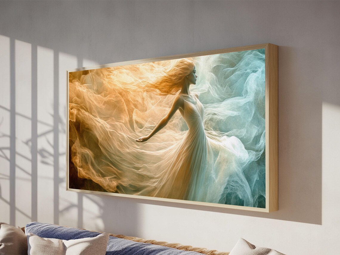 Ethereal Spirit Goddess Flowing Golden Fabric Moody Boho Wall Art Poster - Image 3