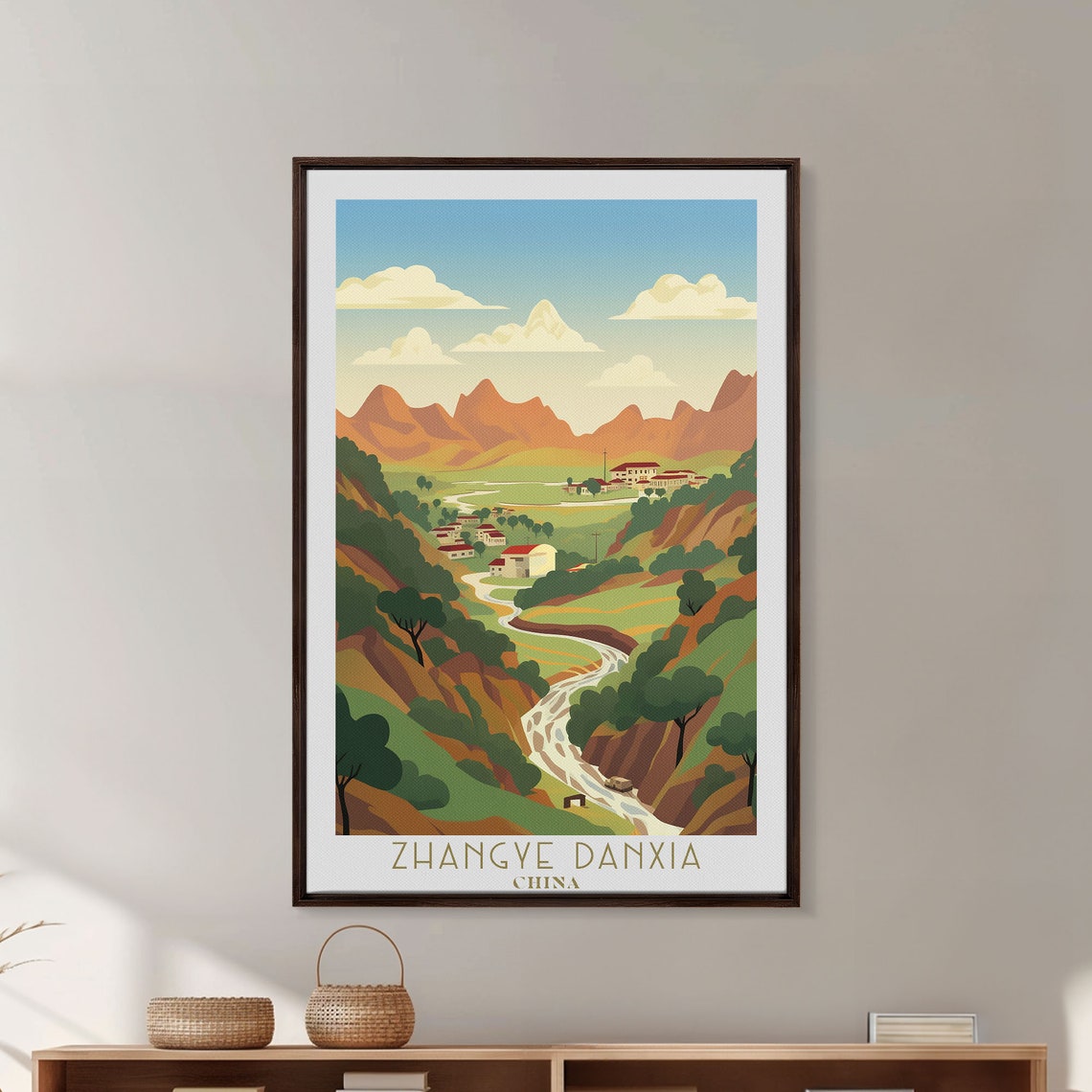 Zhangye Danxia China Rainbow Mountains Valley Village Travel Poster