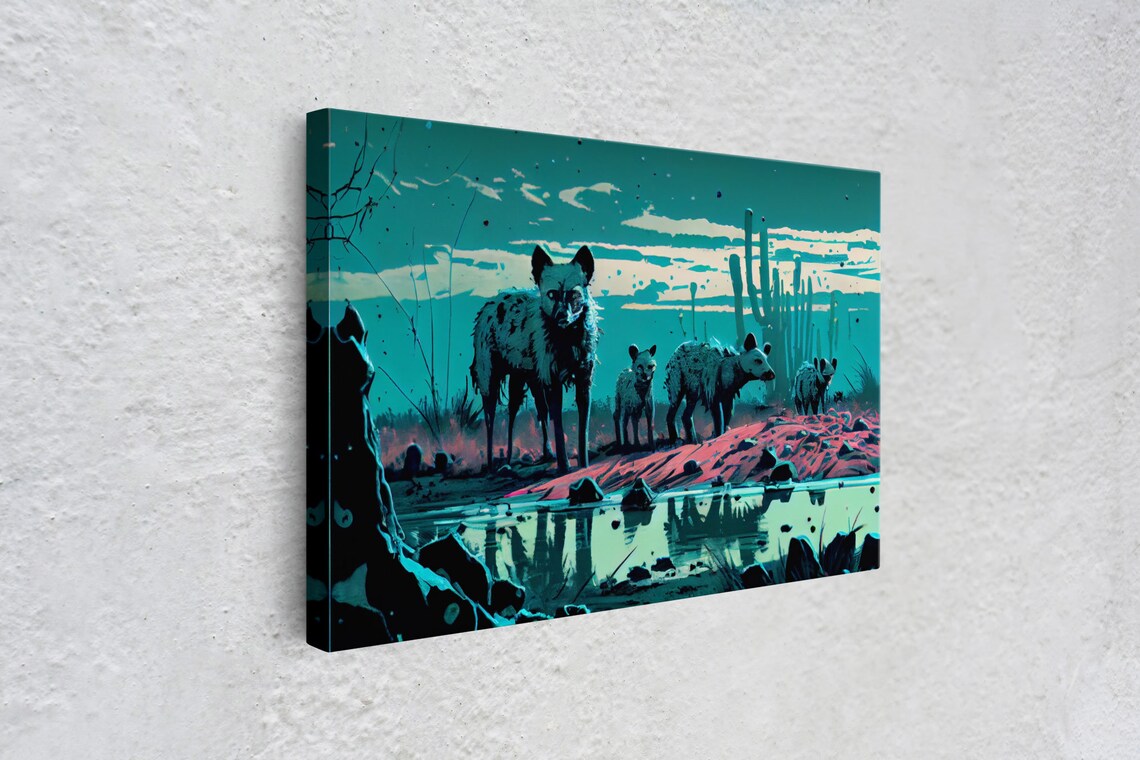 Hyenas At Midnight, Turquoise Vaporwave Art Print - Image 4