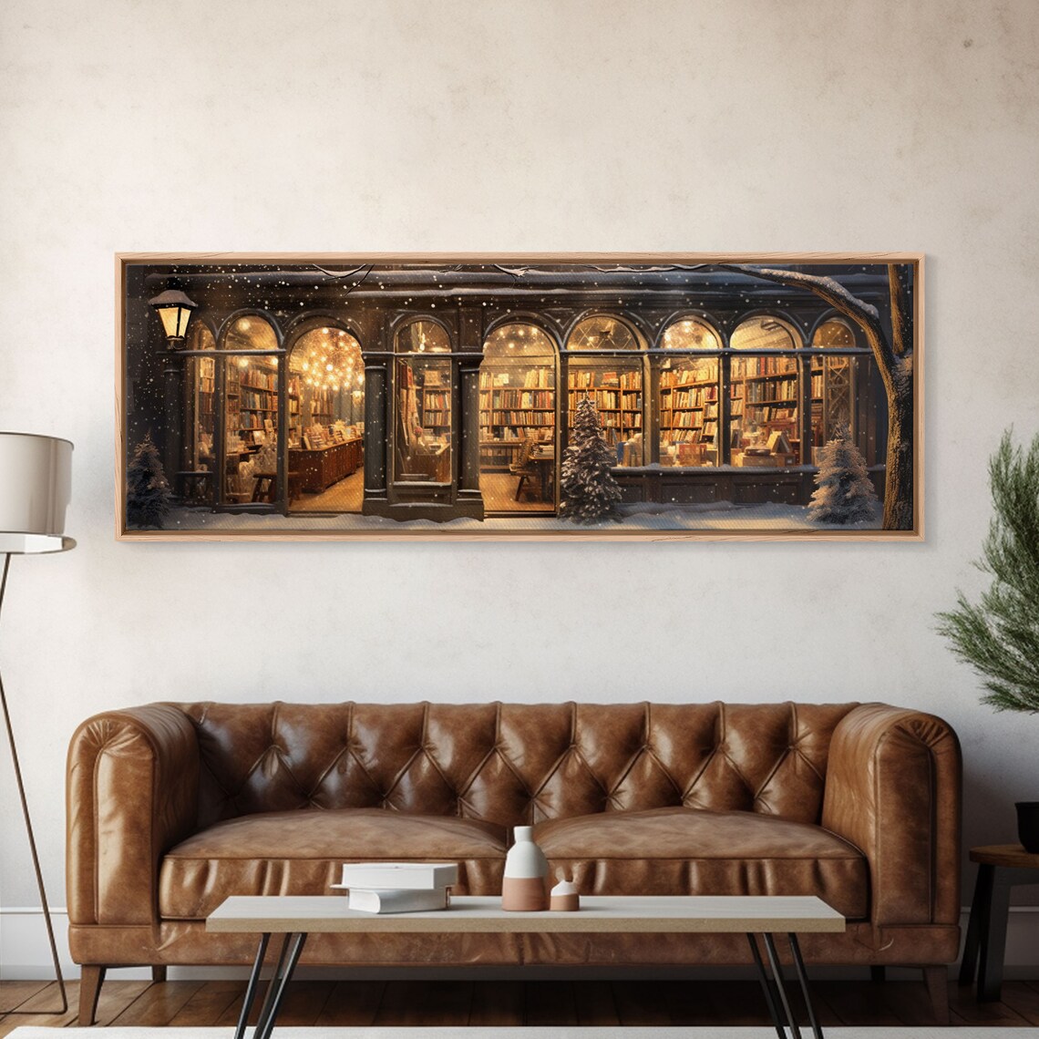 Victorian Library in Winter, Christmas Art Print - Image 6