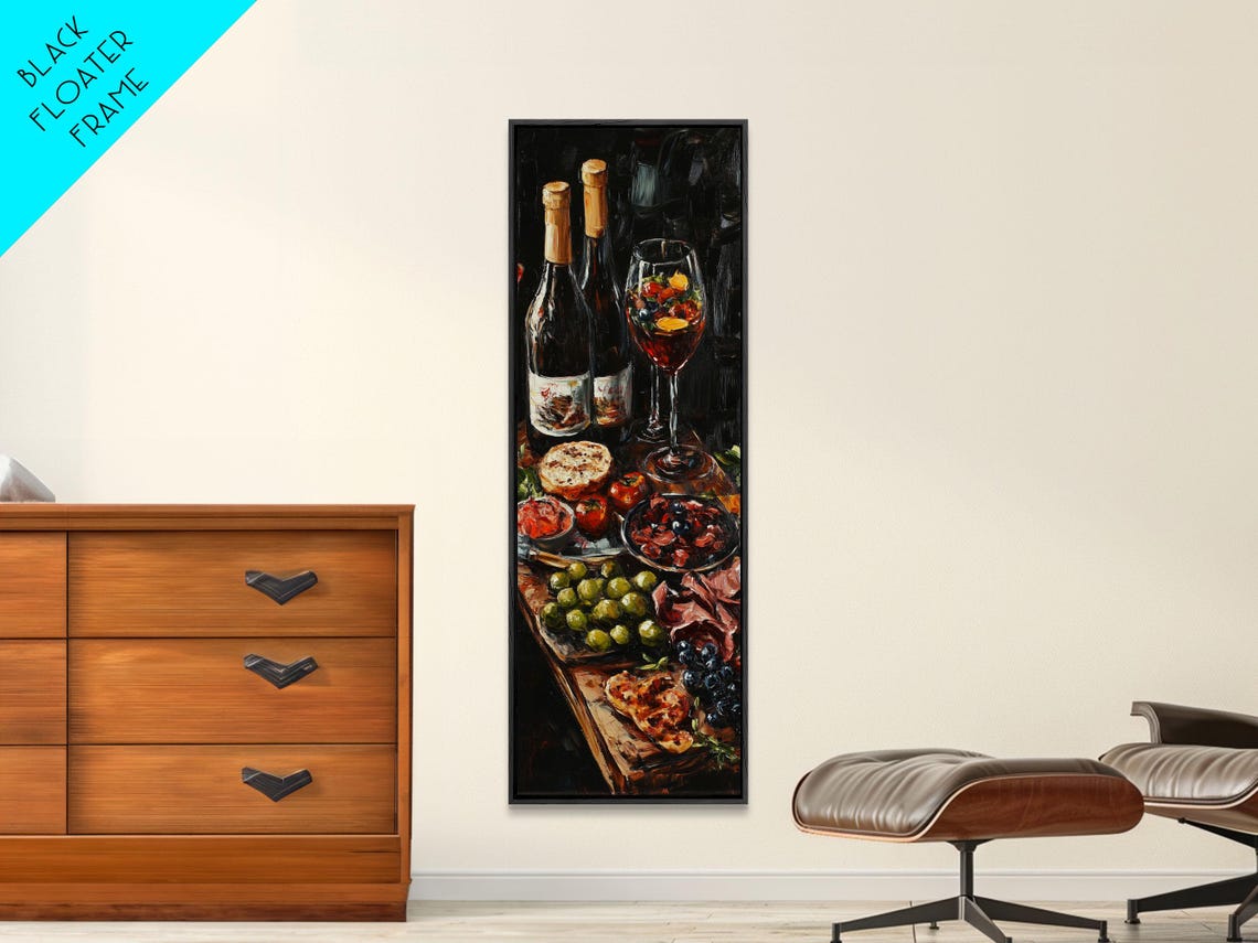 Wine Bottles And Charcuterie Still Life Moody Kitchen Wall Poster