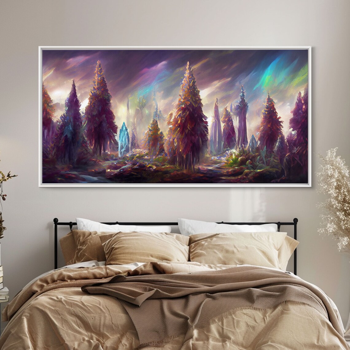 Psychedelic Pine Forest At Dusk With Purple Orange Sky Trippy Print