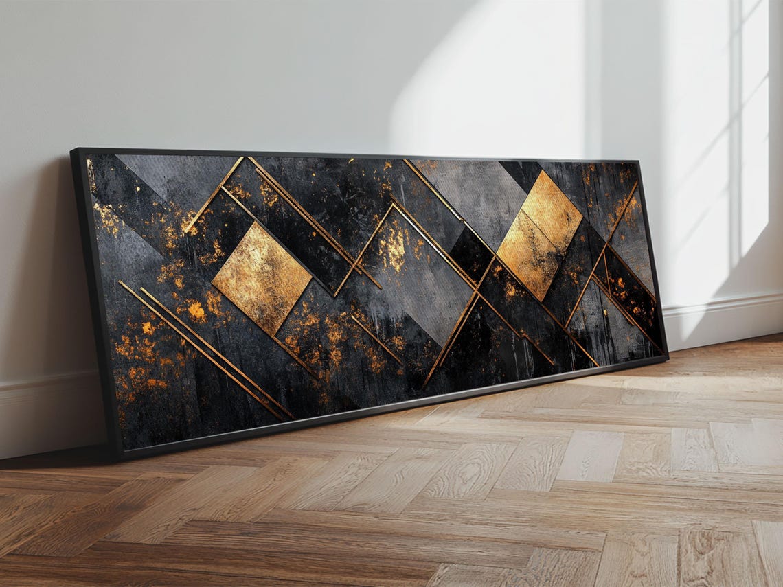 Black Gold Geometric Diamonds Art Deco Abstract Modern Wall Poster - Image 6
