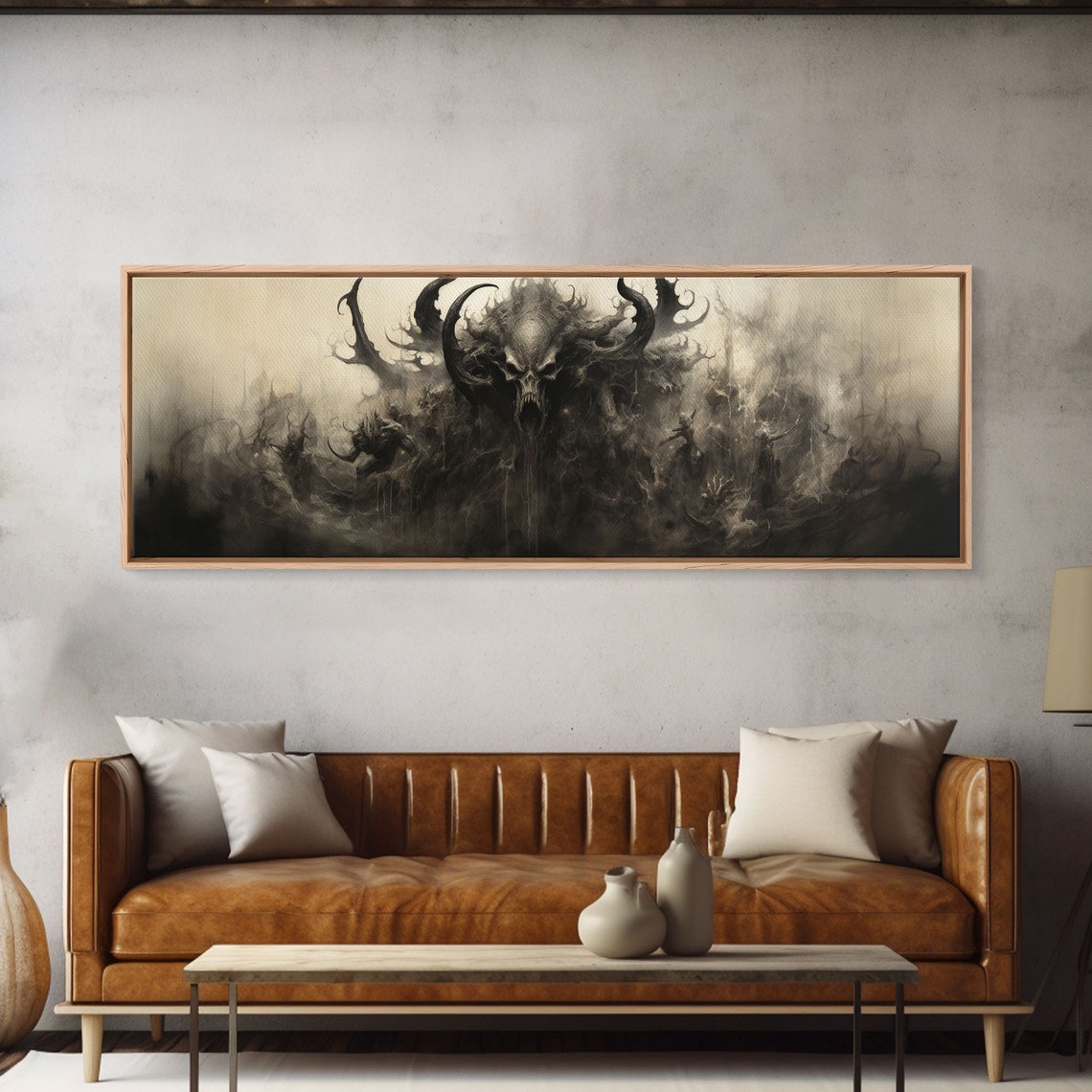The Demon Horned Skull Misty Gray Underworld Panoramic Wall Art - Image 6