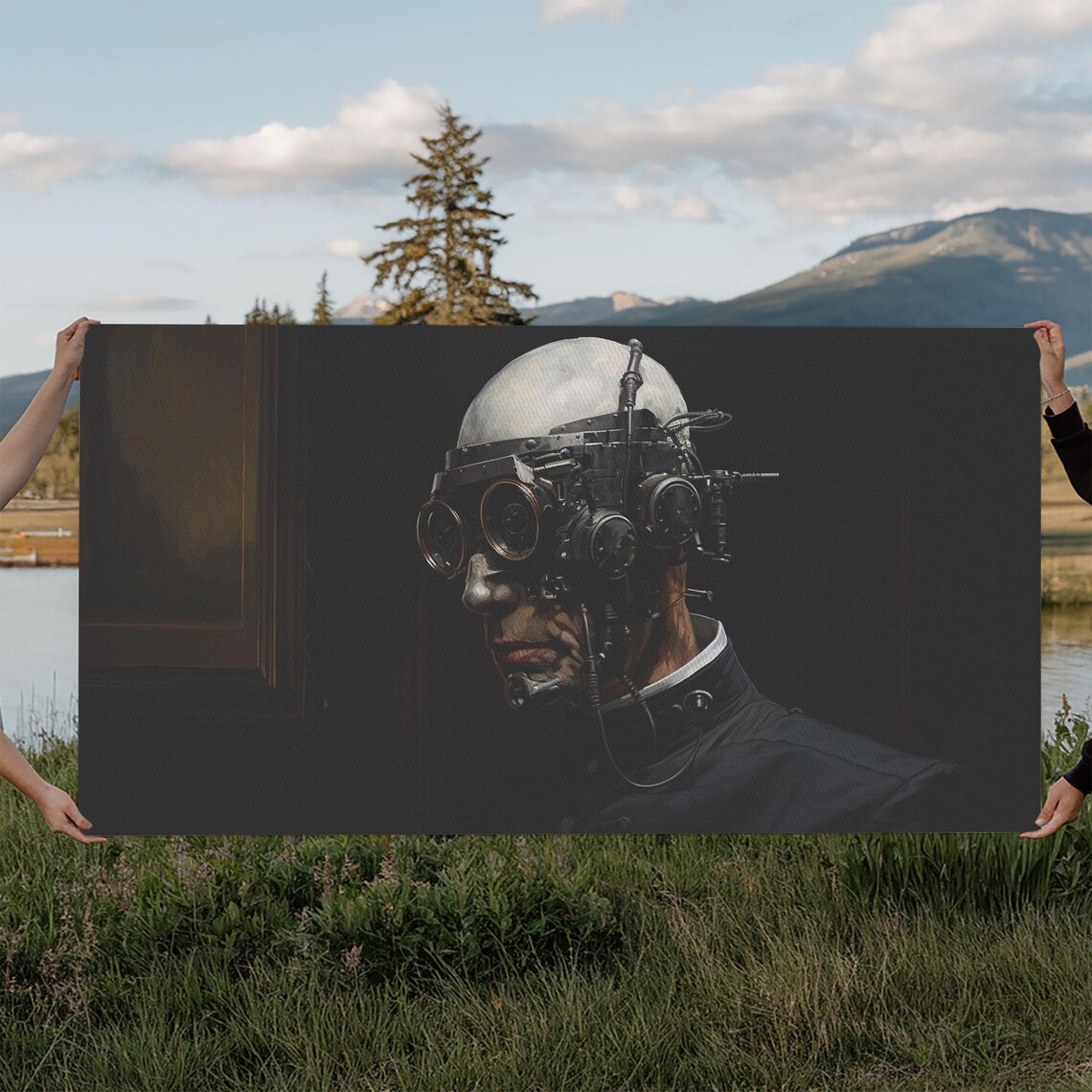 Steampunk Cyborg Portrait With Mechanical Goggles Dark Victorian Poster - Image 6