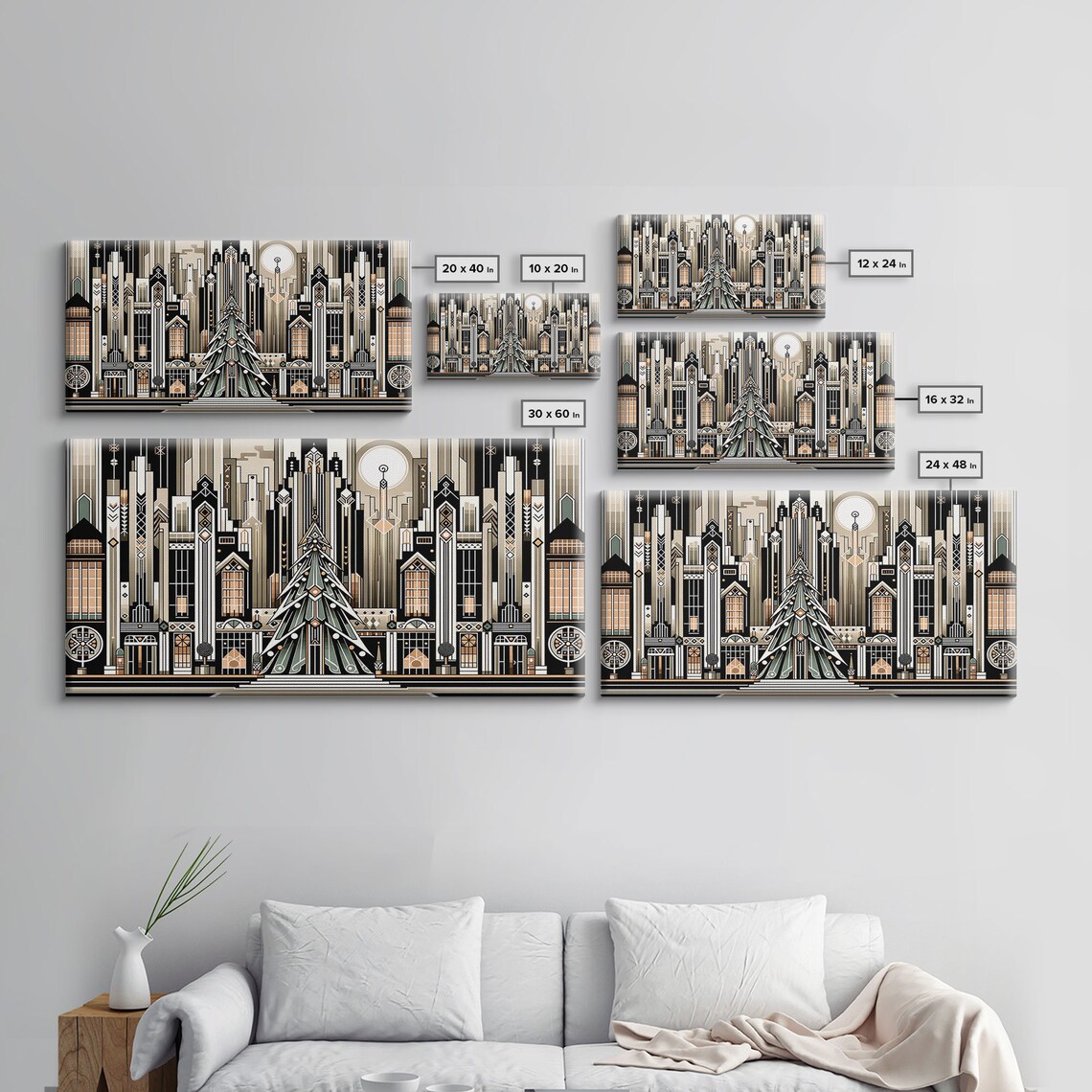 Art Deco Christmas Village, Retro Xmas Art Print - Image 2