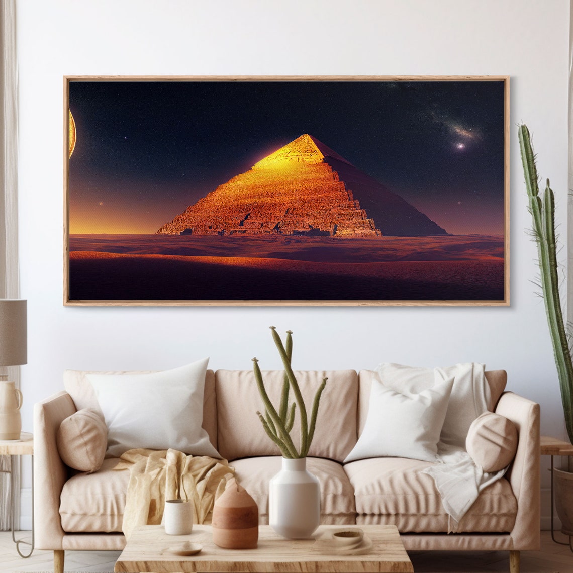 Golden Pyramid Under Starry Night Sky With Crescent Moon Egypt Print - Image 3