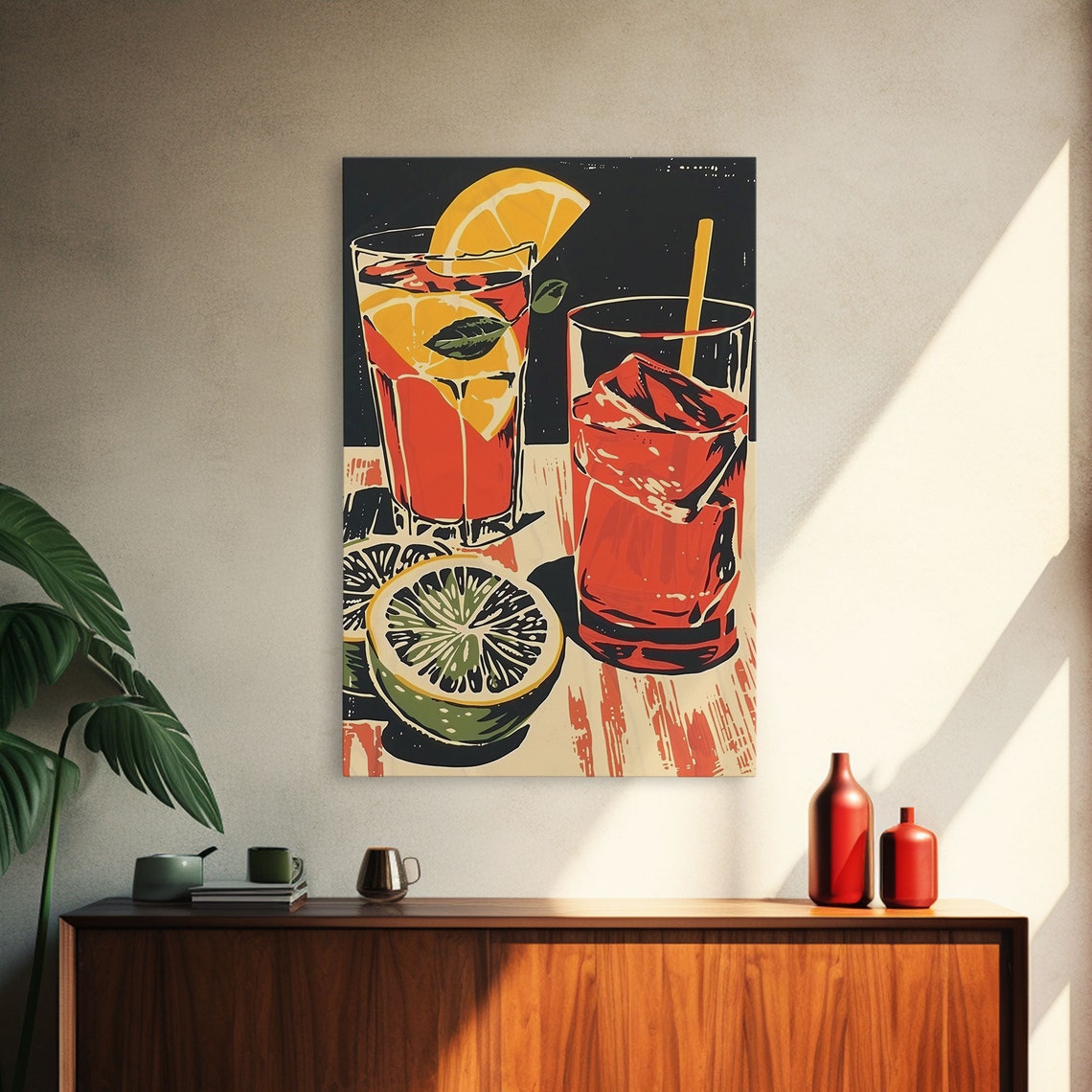 Retro Citrus Red Cocktails Block Print Style Bar Cart Decor Poster - Image 4