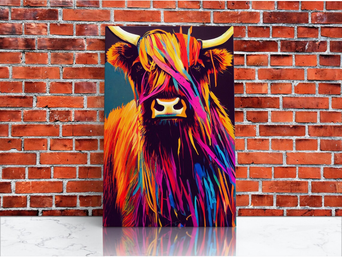Colorful Farmhouse Highland Cow Scotland Art Print - Image 4