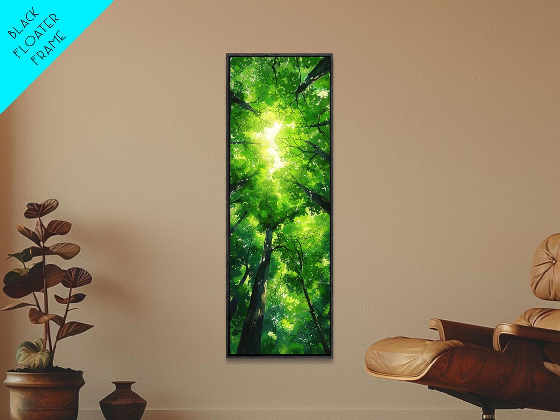 Green Forest Canopy Sunlight Through Trees Tall Narrow Nature Poster - Image 5