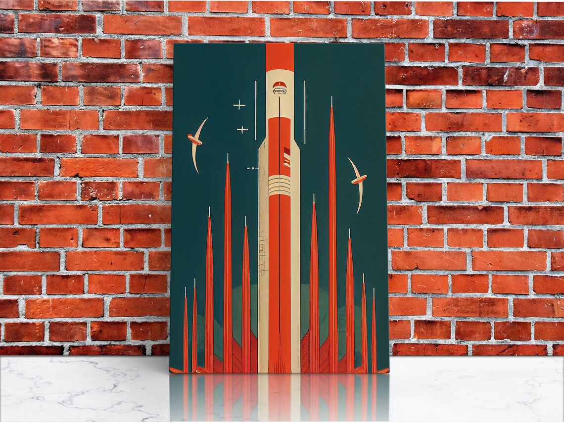 Art Deco Retro Rocket Launching To Space Vintage Style Wall Art Print - Image 5