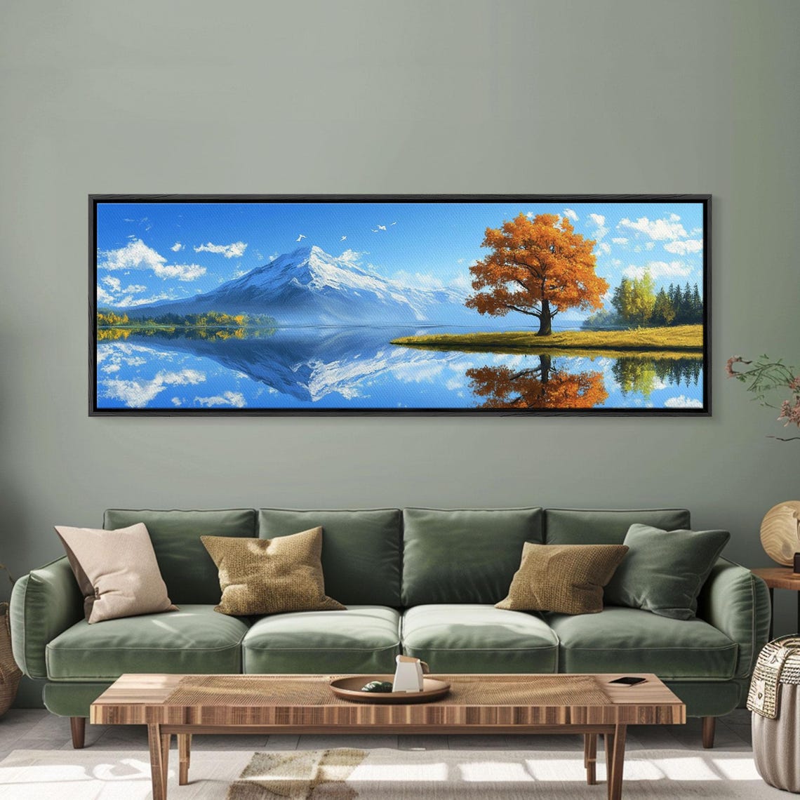 Snow Mountain Lake Mirror Reflection Autumn Tree Landscape Poster - Image 4